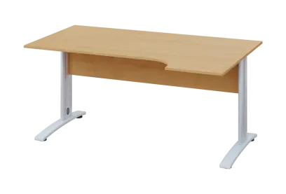 ERK 28 - 164 stůl kancelářský, rohový, pravý, kovová podnož bílá, deska 25 mm, široký 1600 mm, javor horský